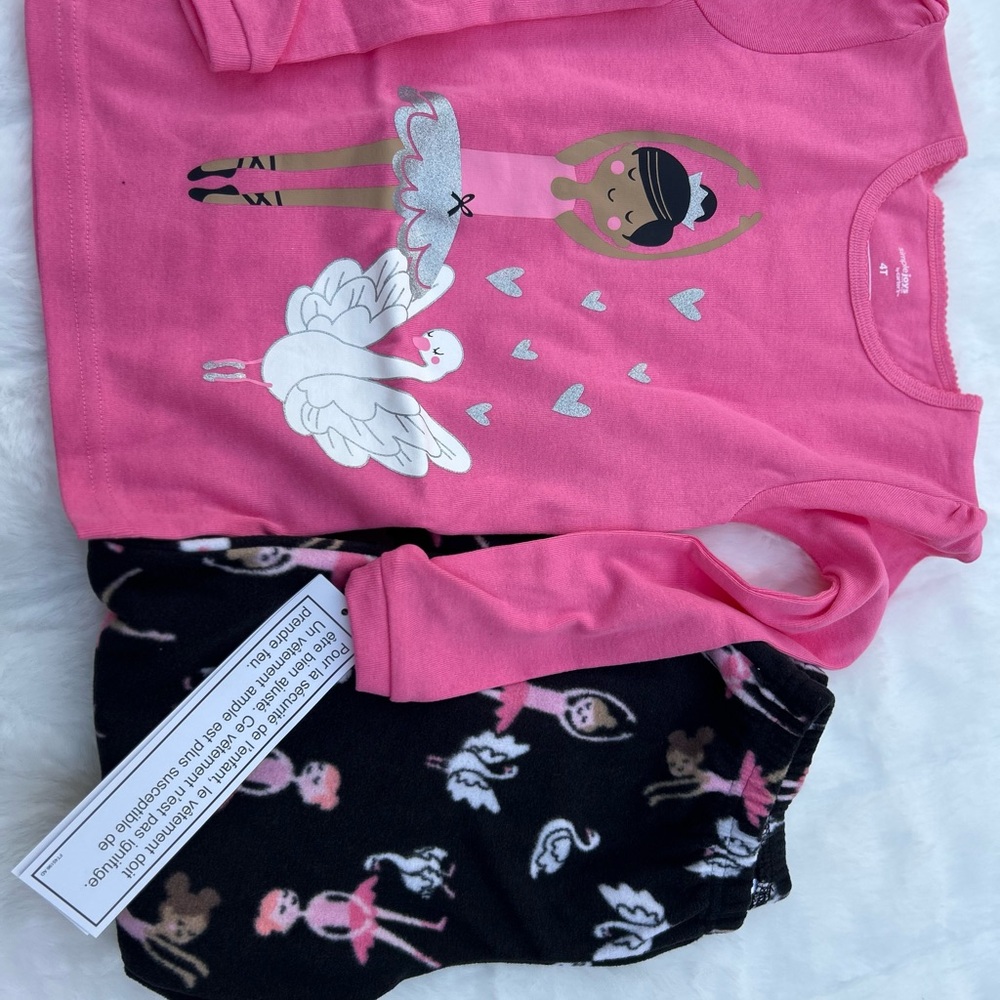 Pink Ballerina Long Sleeve Top and Black Pajama Pants Set